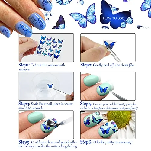 10 Sheets Butterfly Nail Stickers, Butterfly Nail Art, Butterfly Nail Decal for Women, self-Adhesive Butterfly Nail Stickers, Butterfly Stickers Nails, Butterfly for Nails Ticacos