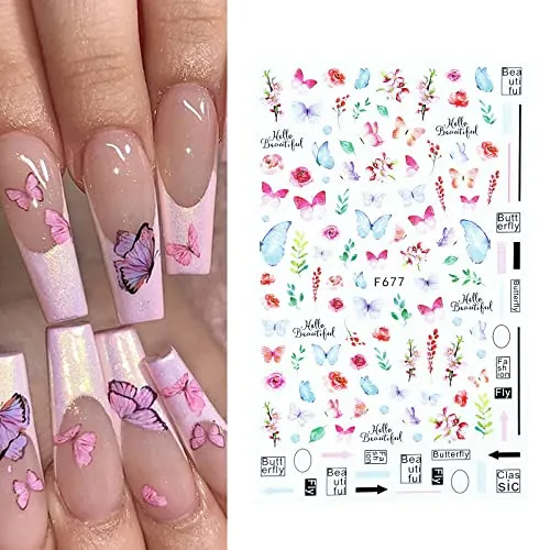 10 Sheets Butterfly Nail Stickers, Butterfly Nail Art, Butterfly Nail Decal for Women, self-Adhesive Butterfly Nail Stickers, Butterfly Stickers Nails, Butterfly for Nails Ticacos