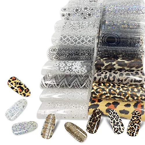 100 Sheets Nail Foil Transfer Sticker Kit, Bagvhandbagro Nail Art Decals Nail Foil Tips Starry Sky Laser Flower Leopard Print Adhesive Transfer Foils Stickers DIY Nail Art Decorations Nail Supplies