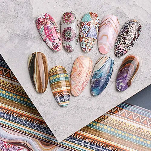 100 Sheets Nail Foil Transfer Sticker Kit, Bagvhandbagro Nail Art Decals Nail Foil Tips Starry Sky Laser Flower Leopard Print Adhesive Transfer Foils Stickers DIY Nail Art Decorations Nail Supplies