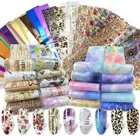 100 Sheets Nail Foil Transfer Sticker Kit, Bagvhandbagro Nail Art Decals Nail Foil Tips Starry Sky Laser Flower Leopard Print Adhesive Transfer Foils Stickers DIY Nail Art Decorations Nail Supplies