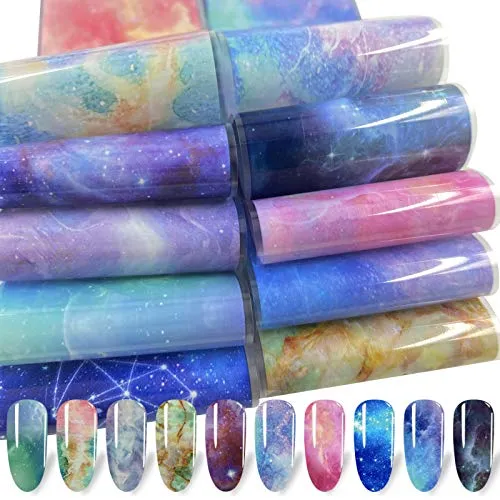 100 Sheets Nail Foil Transfer Sticker Kit, Bagvhandbagro Nail Art Decals Nail Foil Tips Starry Sky Laser Flower Leopard Print Adhesive Transfer Foils Stickers DIY Nail Art Decorations Nail Supplies
