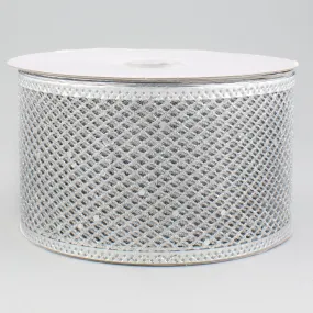 2.5" Diamond Mesh Glitter Ribbon: Silver (10 Yards)