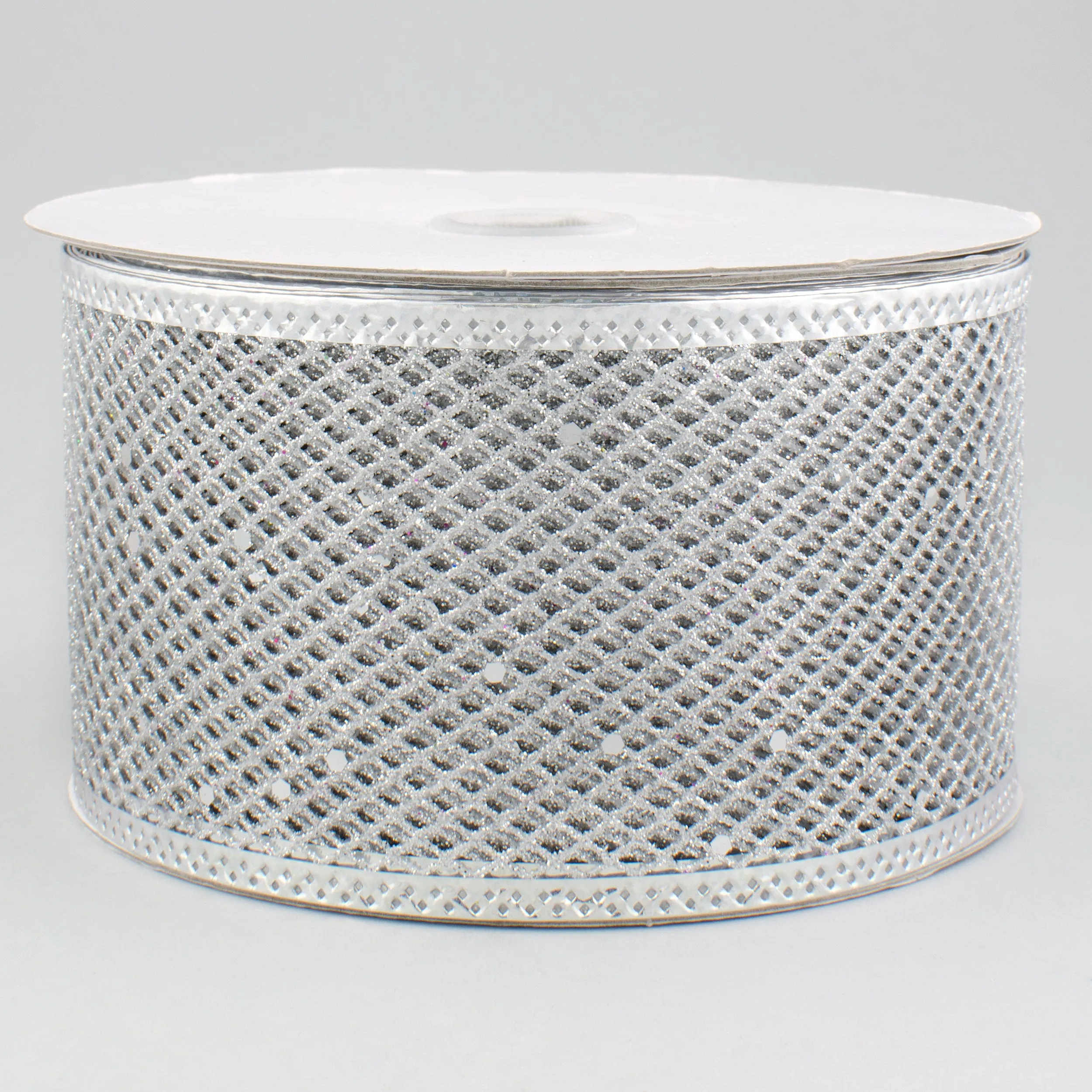 2.5" Diamond Mesh Glitter Ribbon: Silver (10 Yards)