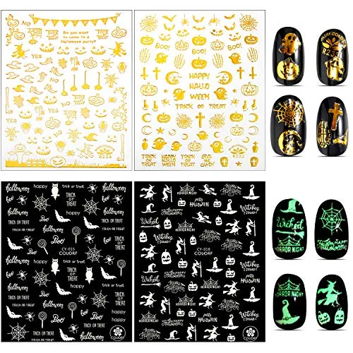 28 Sheets Halloween Nail Design Stickers Water Transfer Watermark Stickers Self-Adhesive Fluorescent Nail Decals Stickers Manicure Stickers DIY Nail Design Stencil for Women Girls Nail Decorations