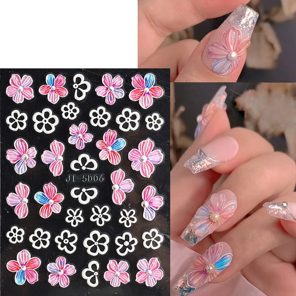 (36-piece set) 5D nail art nail stickers nail tattoo stickers self-adhesive flowers - white / green