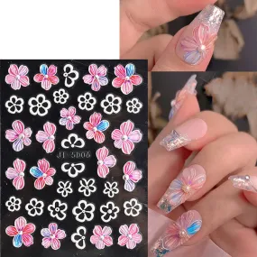 (36-piece set) 5D nail art nail stickers nail tattoo stickers self-adhesive flowers - white / green