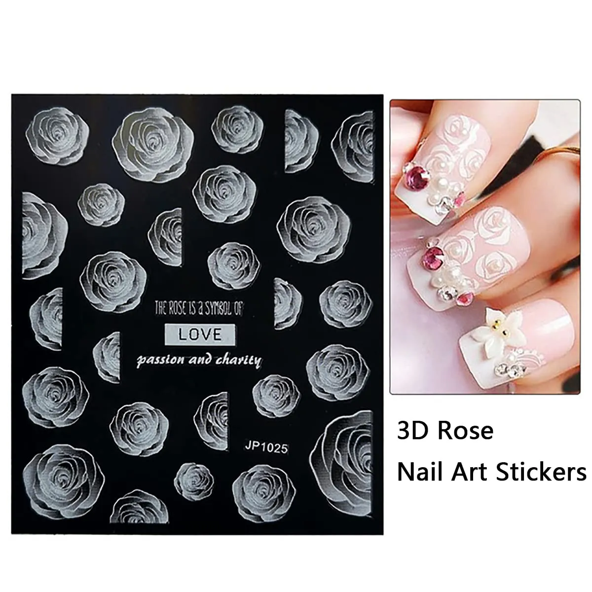 3D Flower Nail Art Stickers Rose Nail Stickers French Manicure Stickers Nail Stickers for Nail Art Self Adhesive Rose Streamer Cherry Blossom Designer Nail Stickers for Women