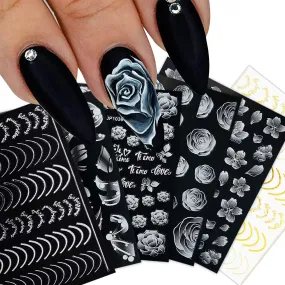 3D Flower Nail Art Stickers Rose Nail Stickers French Manicure Stickers Nail Stickers for Nail Art Self Adhesive Rose Streamer Cherry Blossom Designer Nail Stickers for Women