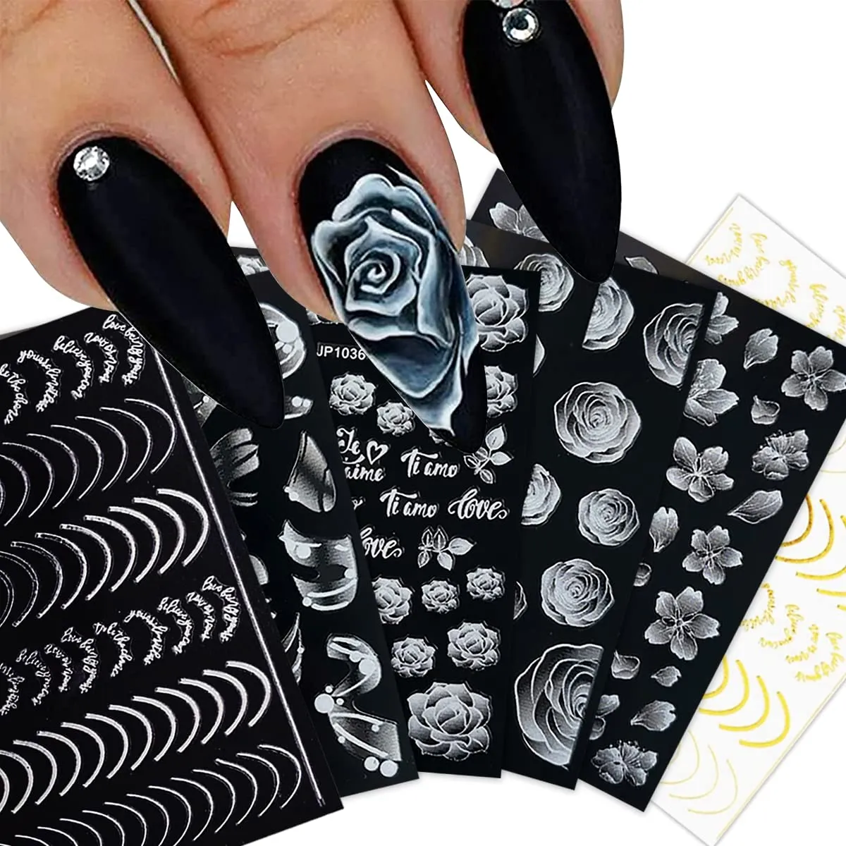3D Flower Nail Art Stickers Rose Nail Stickers French Manicure Stickers Nail Stickers for Nail Art Self Adhesive Rose Streamer Cherry Blossom Designer Nail Stickers for Women