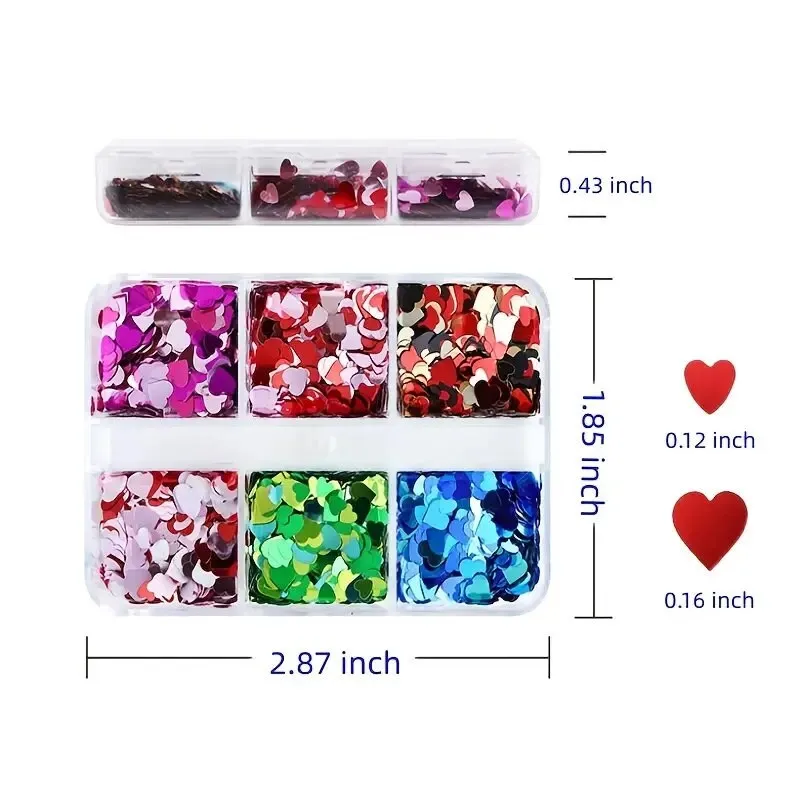 3D Heart Nail Glitter Sequins | Holographic Laser Heart Nail Art Stickers Decals Valentine's Day Glitter Flakes Shiny Blue Red Purple Green