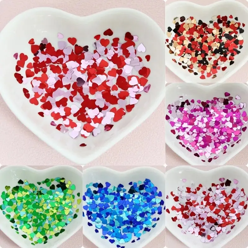 3D Heart Nail Glitter Sequins | Holographic Laser Heart Nail Art Stickers Decals Valentine's Day Glitter Flakes Shiny Blue Red Purple Green