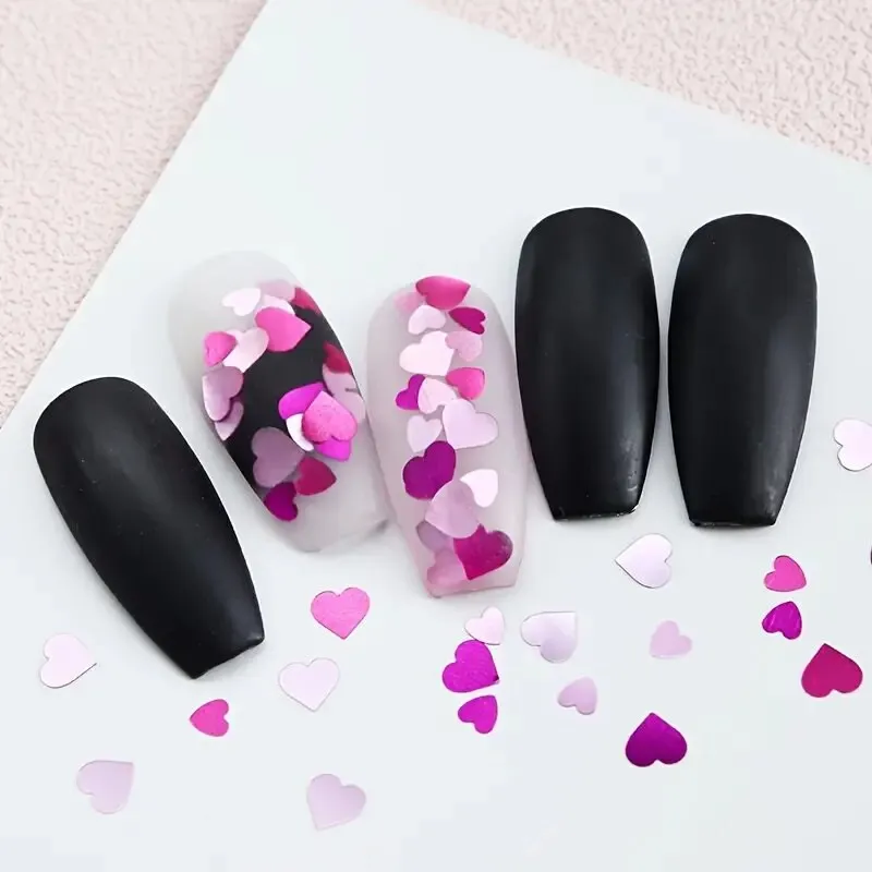 3D Heart Nail Glitter Sequins | Holographic Laser Heart Nail Art Stickers Decals Valentine's Day Glitter Flakes Shiny Blue Red Purple Green