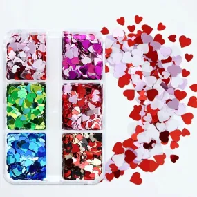 3D Heart Nail Glitter Sequins | Holographic Laser Heart Nail Art Stickers Decals Valentine's Day Glitter Flakes Shiny Blue Red Purple Green