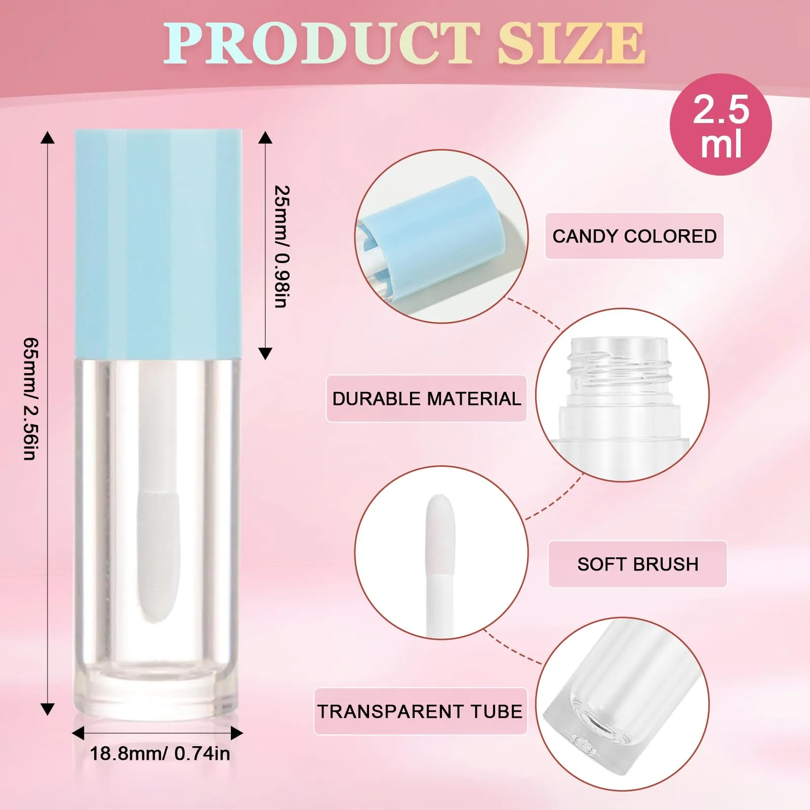 50pcs 2.5ml Empty Lip Gloss Containers Lip Gloss Tubes with Wand Cute 0.08oz Clear Refillable Lipgloss Making Supplies Kit for DIY Makeup  2pcs Syringes