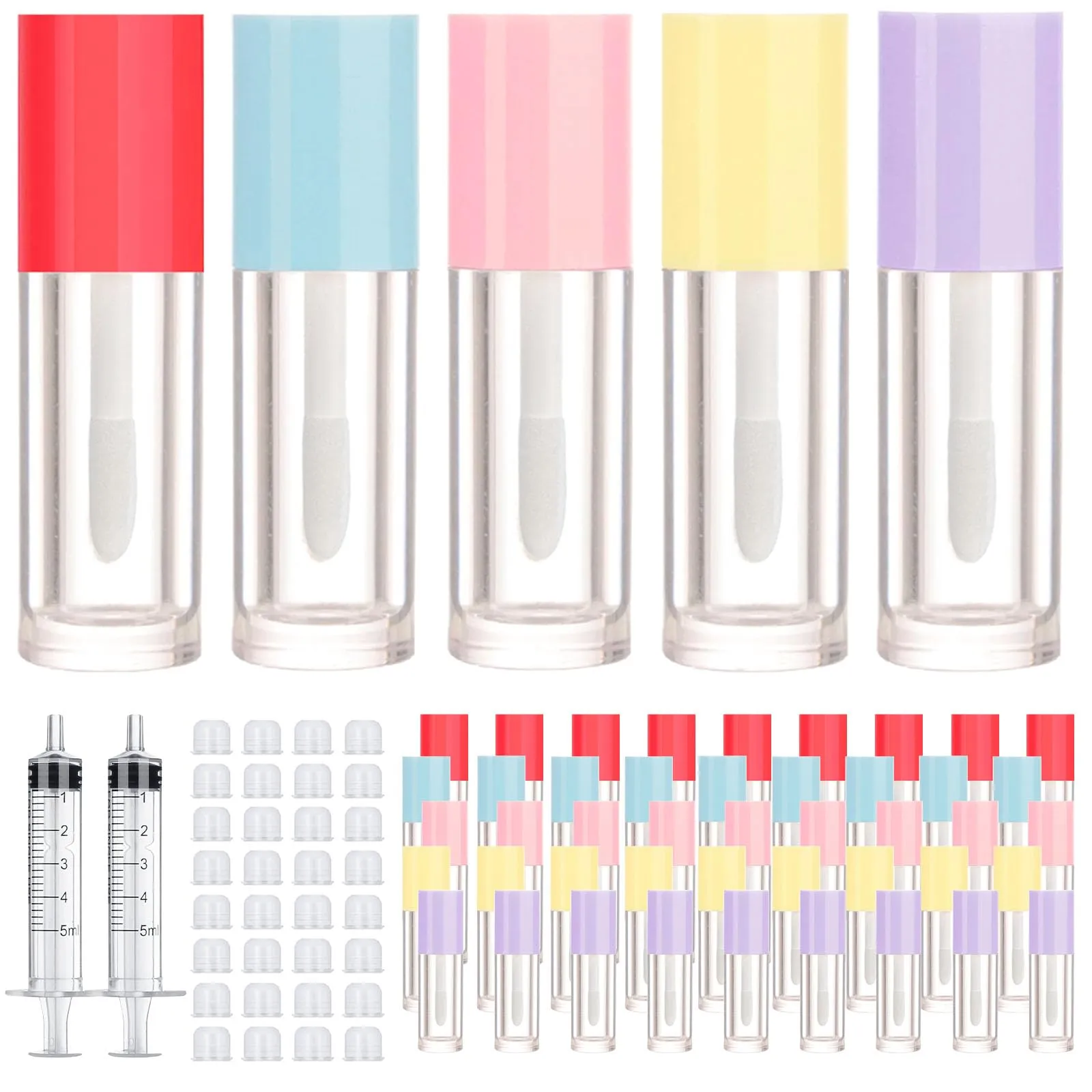 50pcs 2.5ml Empty Lip Gloss Containers Lip Gloss Tubes with Wand Cute 0.08oz Clear Refillable Lipgloss Making Supplies Kit for DIY Makeup  2pcs Syringes