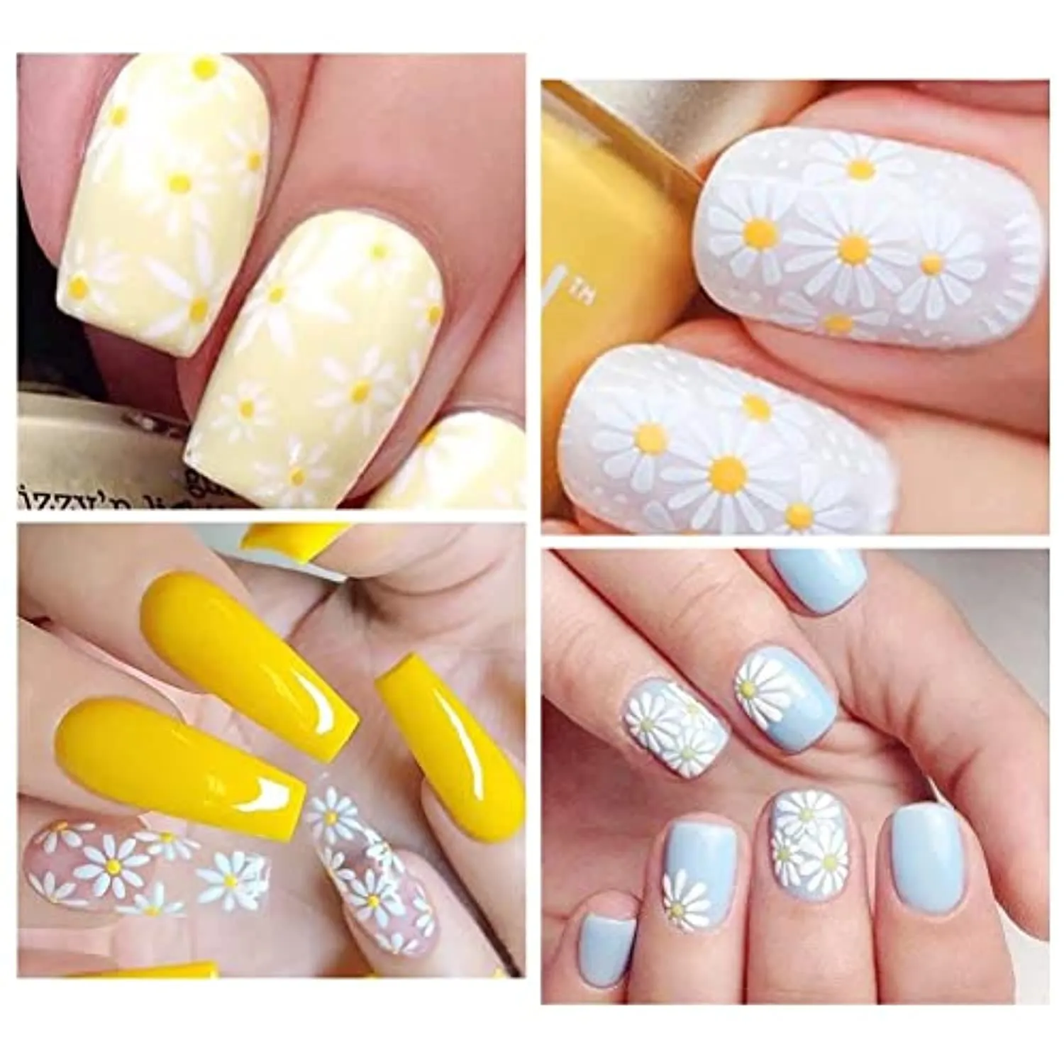 8 Sheets Flower Nail Stickers Decals 3D Elegant Daisy Nail Art Supplies Designer Nail Stickers White Floral Flowers Sunflowers Nail Design for Spring Summer DIY Acrylic Nail Art Decoration