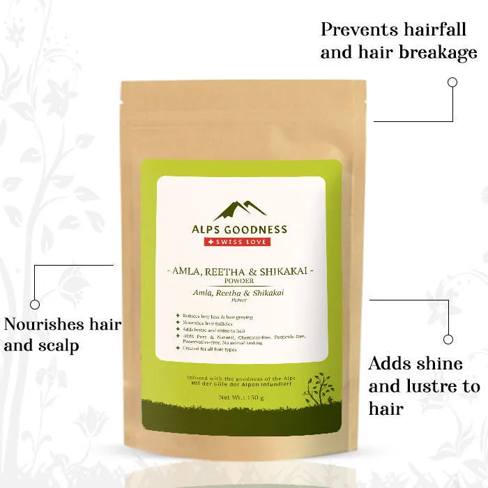 Alps Goodness Amla Reetha & Shikakai Powder 150 gm| 100% Natural Powder | No Chemicals, No Preservatives, No Pesticides | Promotes Hair Growth| Hair Mask | Strenghtens Hair | For silky smooth hair