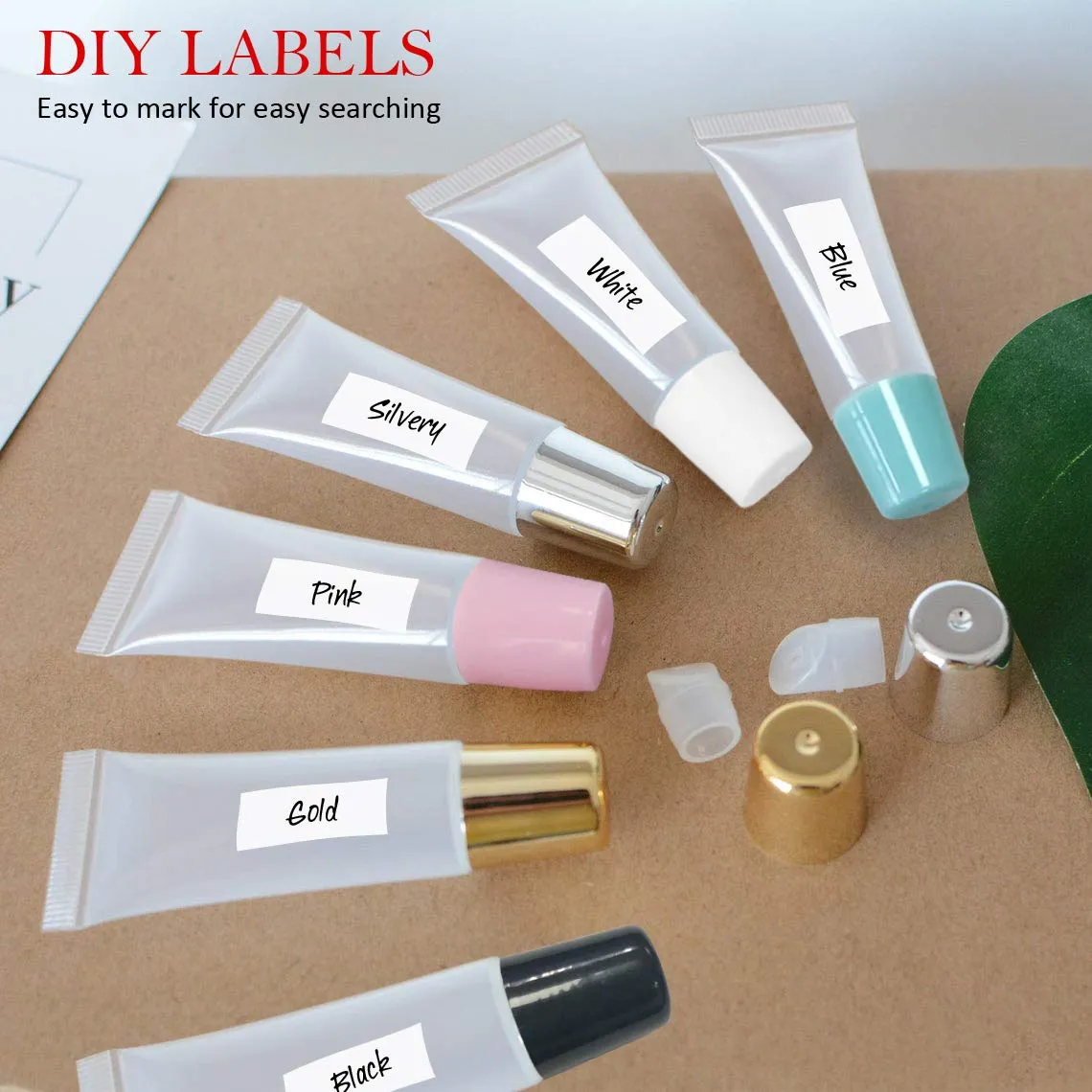 AMORIX 50PCS Lip Gloss Tubes 15ml Blue Lip Gloss Containers Empty Lip Balm Tubes Refillable Cosmetic Squeeze Lipgloss Tubes   2 x 20ml Syringes Labels for DIY Lip Gloss Base Glitter