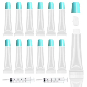 AMORIX 50PCS Lip Gloss Tubes 15ml Blue Lip Gloss Containers Empty Lip Balm Tubes Refillable Cosmetic Squeeze Lipgloss Tubes   2 x 20ml Syringes Labels for DIY Lip Gloss Base Glitter