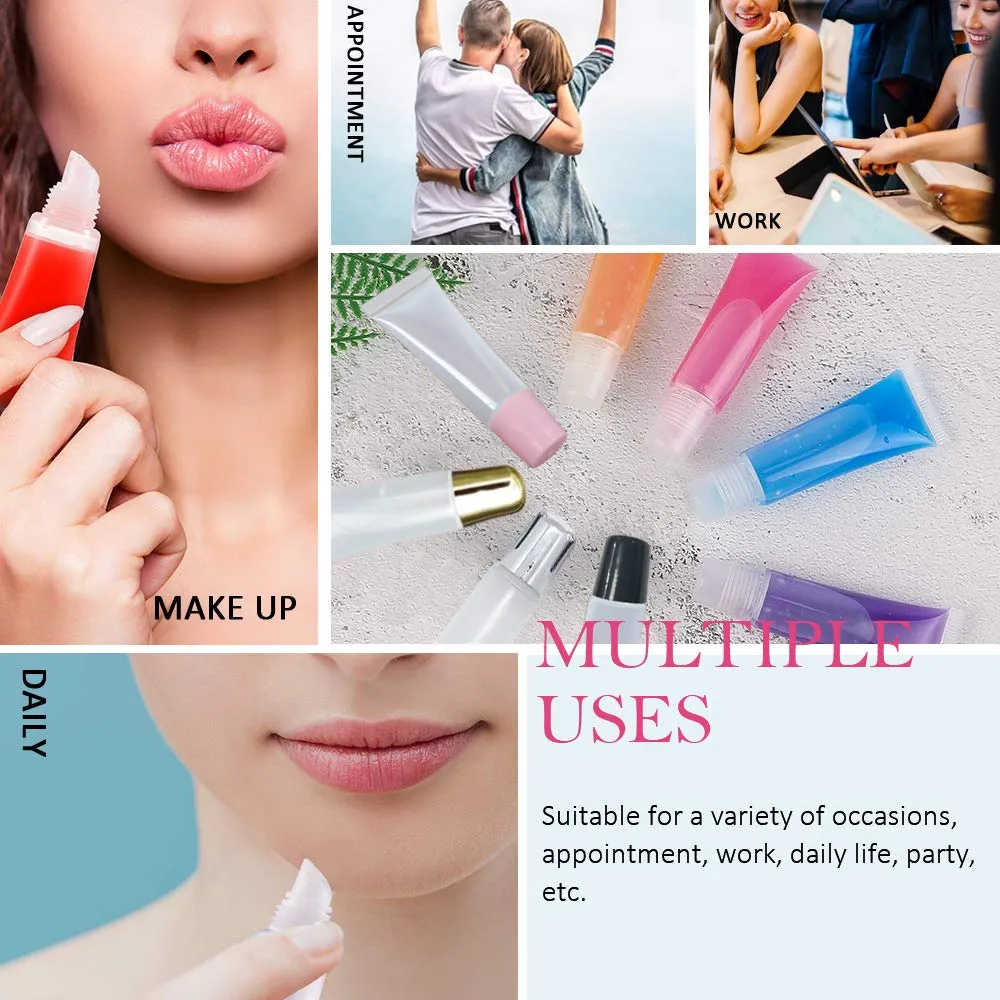 AMORIX 50PCS Lip Gloss Tubes 15ml Blue Lip Gloss Containers Empty Lip Balm Tubes Refillable Cosmetic Squeeze Lipgloss Tubes   2 x 20ml Syringes Labels for DIY Lip Gloss Base Glitter