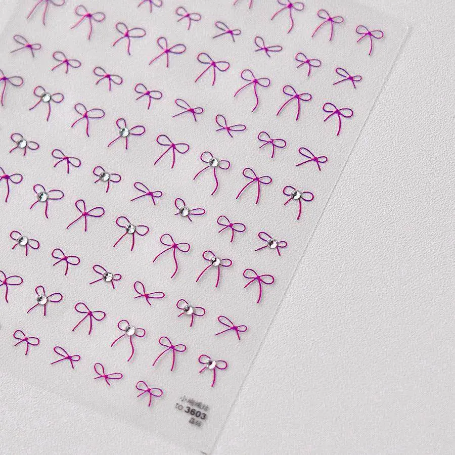Bow Design Nail Art Stickers Adhesive Embossed Pink Bow Sticker Decals to3603