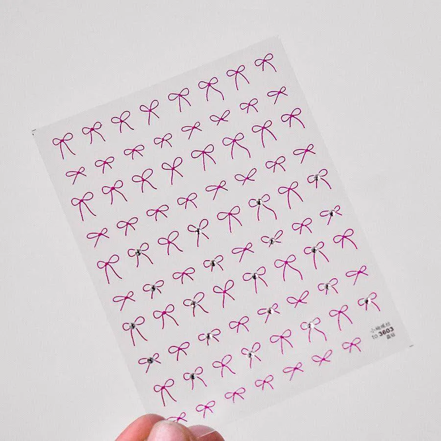 Bow Design Nail Art Stickers Adhesive Embossed Pink Bow Sticker Decals to3603