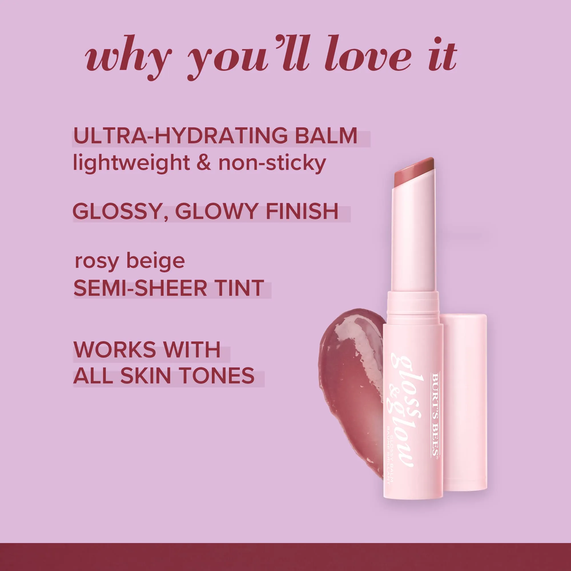 Burt's Bees Gloss and Glow Glossy Balm 100% Natural Origin, Chai Time, 1 Tube, Pink
