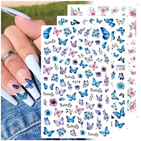 Dornail 8 Sheets Butterfly Nail Stickers Spring Summer Floral Flower Nail Decals Nail Accessories for Nail Art Decorations Supplies