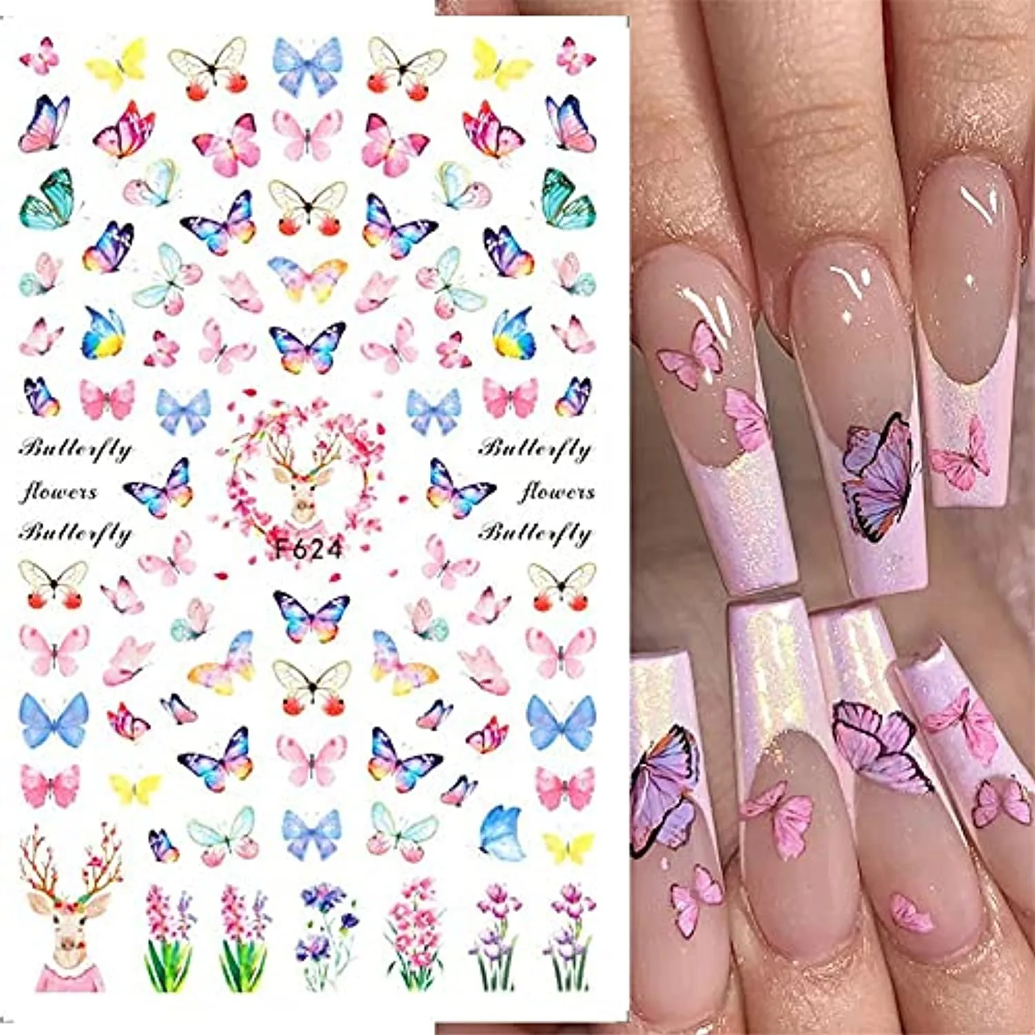 Dornail 8 Sheets Butterfly Nail Stickers Spring Summer Floral Flower Nail Decals Nail Accessories for Nail Art Decorations Supplies