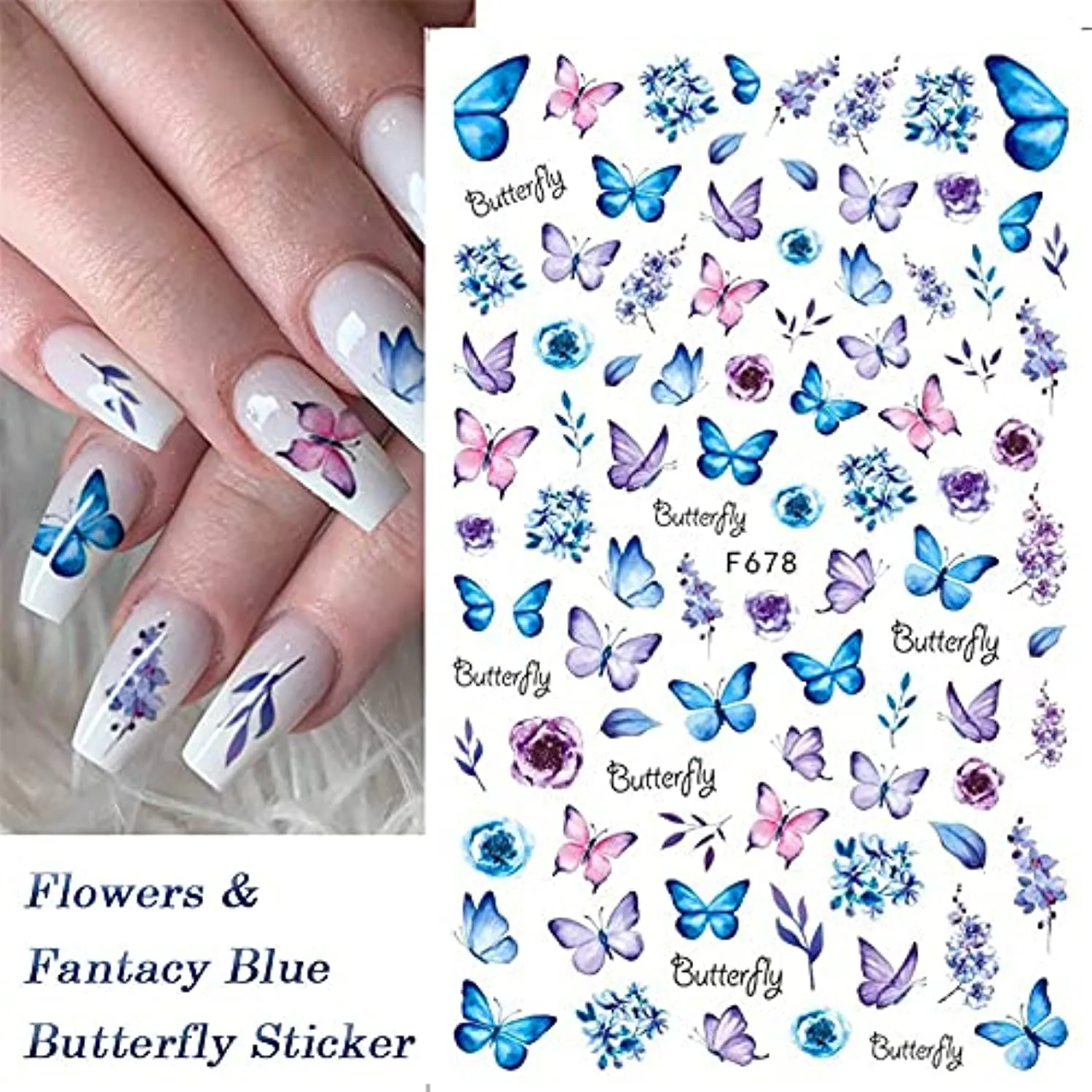 Dornail 8 Sheets Butterfly Nail Stickers Spring Summer Floral Flower Nail Decals Nail Accessories for Nail Art Decorations Supplies