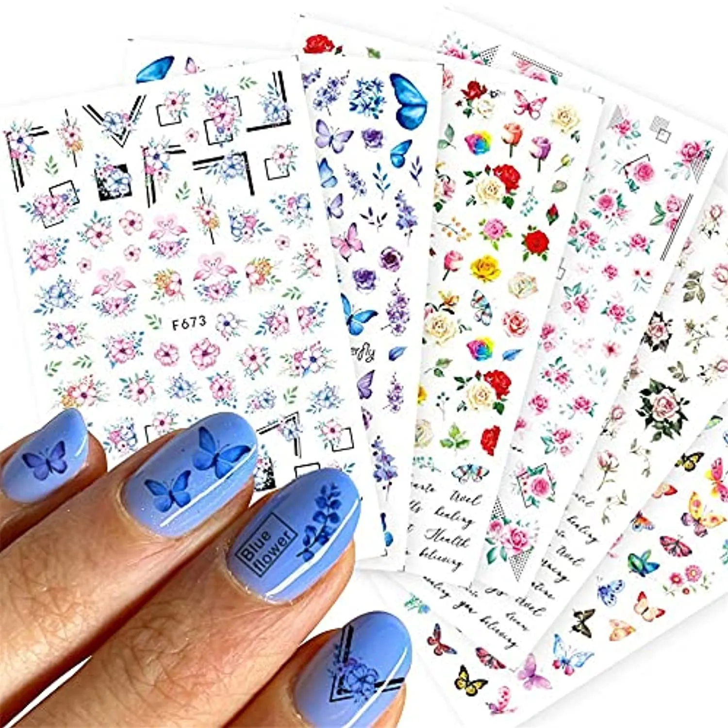 Dornail 8 Sheets Butterfly Nail Stickers Spring Summer Floral Flower Nail Decals Nail Accessories for Nail Art Decorations Supplies