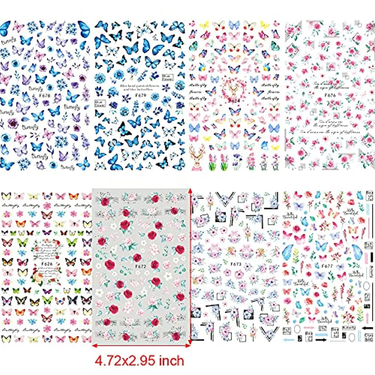Dornail 8 Sheets Butterfly Nail Stickers Spring Summer Floral Flower Nail Decals Nail Accessories for Nail Art Decorations Supplies