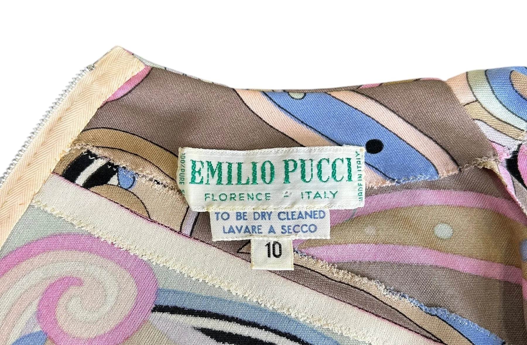 Emilio Pucci Mauve, Pink, & Blue Geometric Long Sleeve Dress with Belt