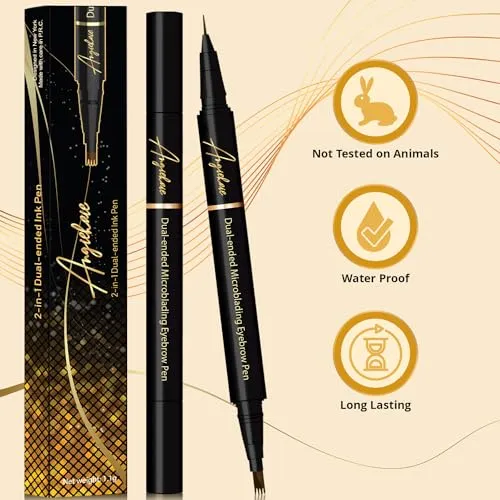 Eyebrow Pencil (Black) Dual-Ended Microblading Eyebrow Pen- Brow Pencil 2-in-1 Waterproof and Long Lasting Eye Brow Pencils for Women, Eyebrow Makeup for Natural and Hair-Like Effect Brows