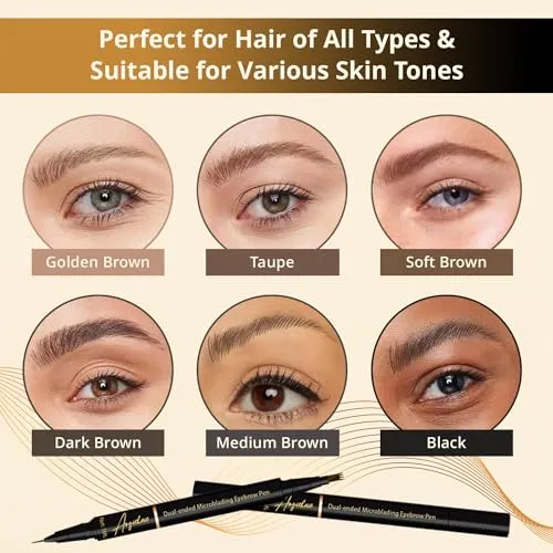 Eyebrow Pencil (Black) Dual-Ended Microblading Eyebrow Pen- Brow Pencil 2-in-1 Waterproof and Long Lasting Eye Brow Pencils for Women, Eyebrow Makeup for Natural and Hair-Like Effect Brows