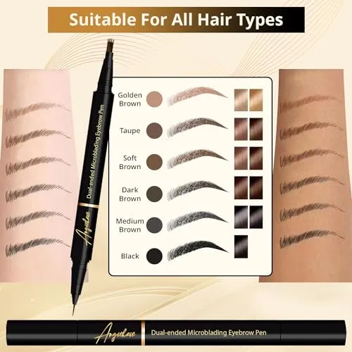 Eyebrow Pencil (Black) Dual-Ended Microblading Eyebrow Pen- Brow Pencil 2-in-1 Waterproof and Long Lasting Eye Brow Pencils for Women, Eyebrow Makeup for Natural and Hair-Like Effect Brows