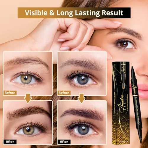 Eyebrow Pencil (Black) Dual-Ended Microblading Eyebrow Pen- Brow Pencil 2-in-1 Waterproof and Long Lasting Eye Brow Pencils for Women, Eyebrow Makeup for Natural and Hair-Like Effect Brows