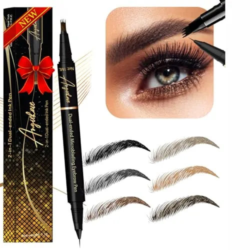 Eyebrow Pencil (Black) Dual-Ended Microblading Eyebrow Pen- Brow Pencil 2-in-1 Waterproof and Long Lasting Eye Brow Pencils for Women, Eyebrow Makeup for Natural and Hair-Like Effect Brows