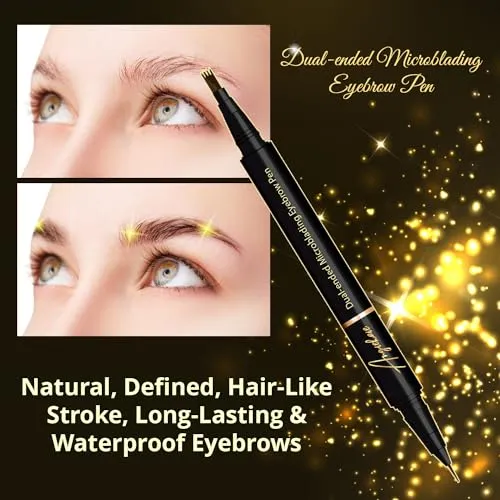 Eyebrow Pencil (Black) Dual-Ended Microblading Eyebrow Pen- Brow Pencil 2-in-1 Waterproof and Long Lasting Eye Brow Pencils for Women, Eyebrow Makeup for Natural and Hair-Like Effect Brows