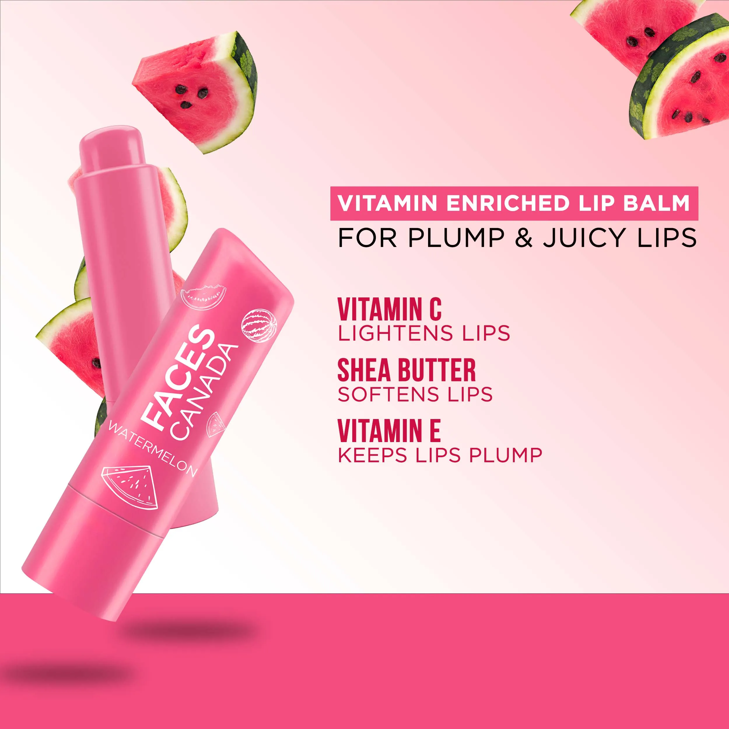 Faces Canada Color Balm | 12Hr Moisture For Dry, Chapped Lips | Vitamin C | Spf 15 | Watermelon Watermelon 02 (4.5 G)