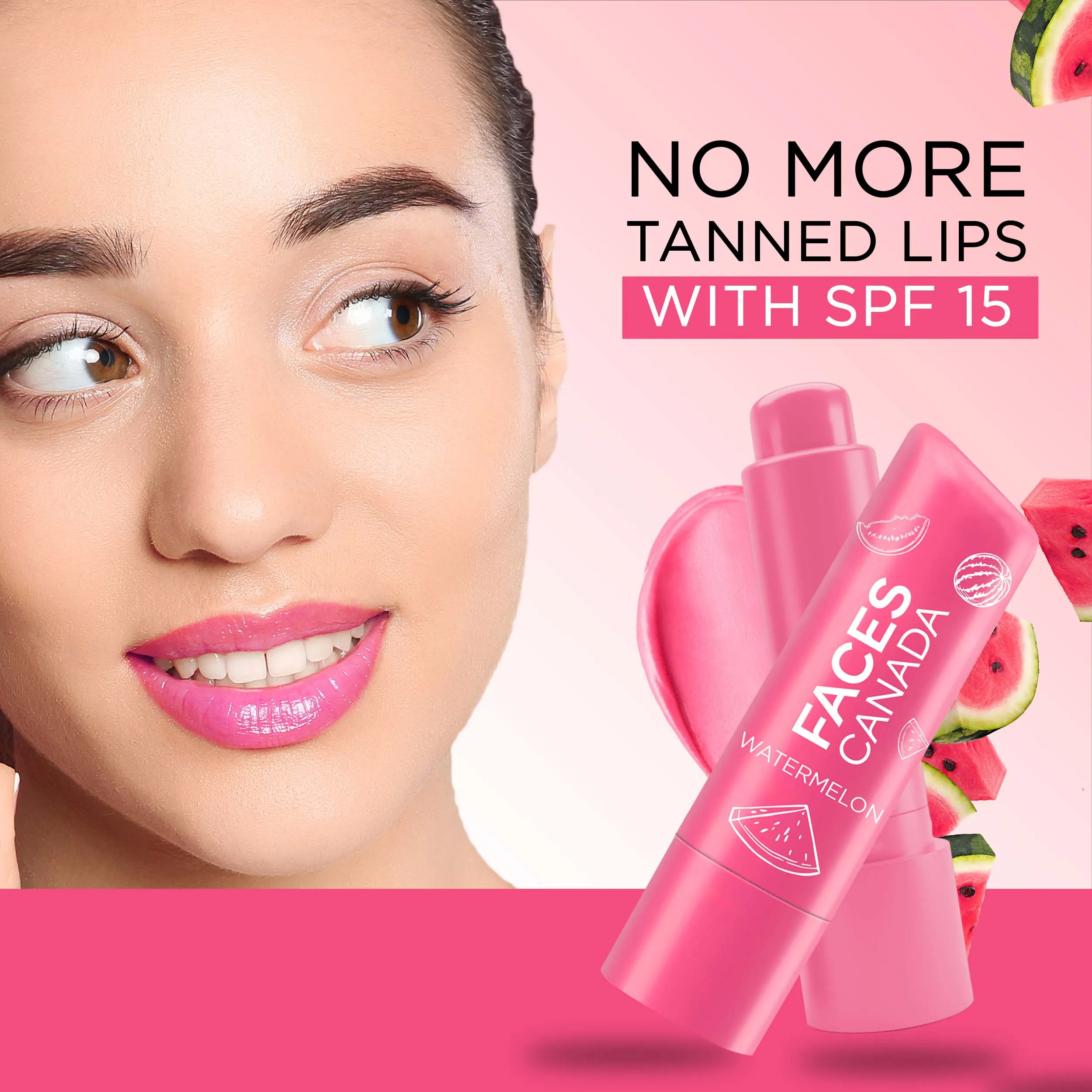 Faces Canada Color Balm | 12Hr Moisture For Dry, Chapped Lips | Vitamin C | Spf 15 | Watermelon Watermelon 02 (4.5 G)