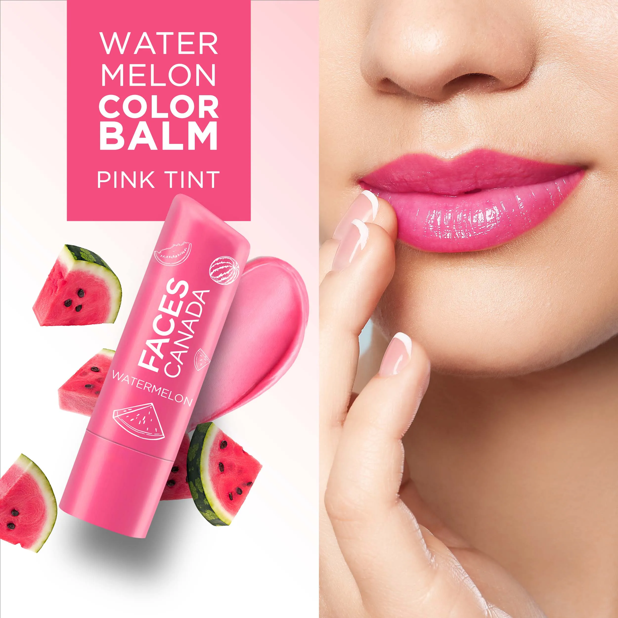 Faces Canada Color Balm | 12Hr Moisture For Dry, Chapped Lips | Vitamin C | Spf 15 | Watermelon Watermelon 02 (4.5 G)