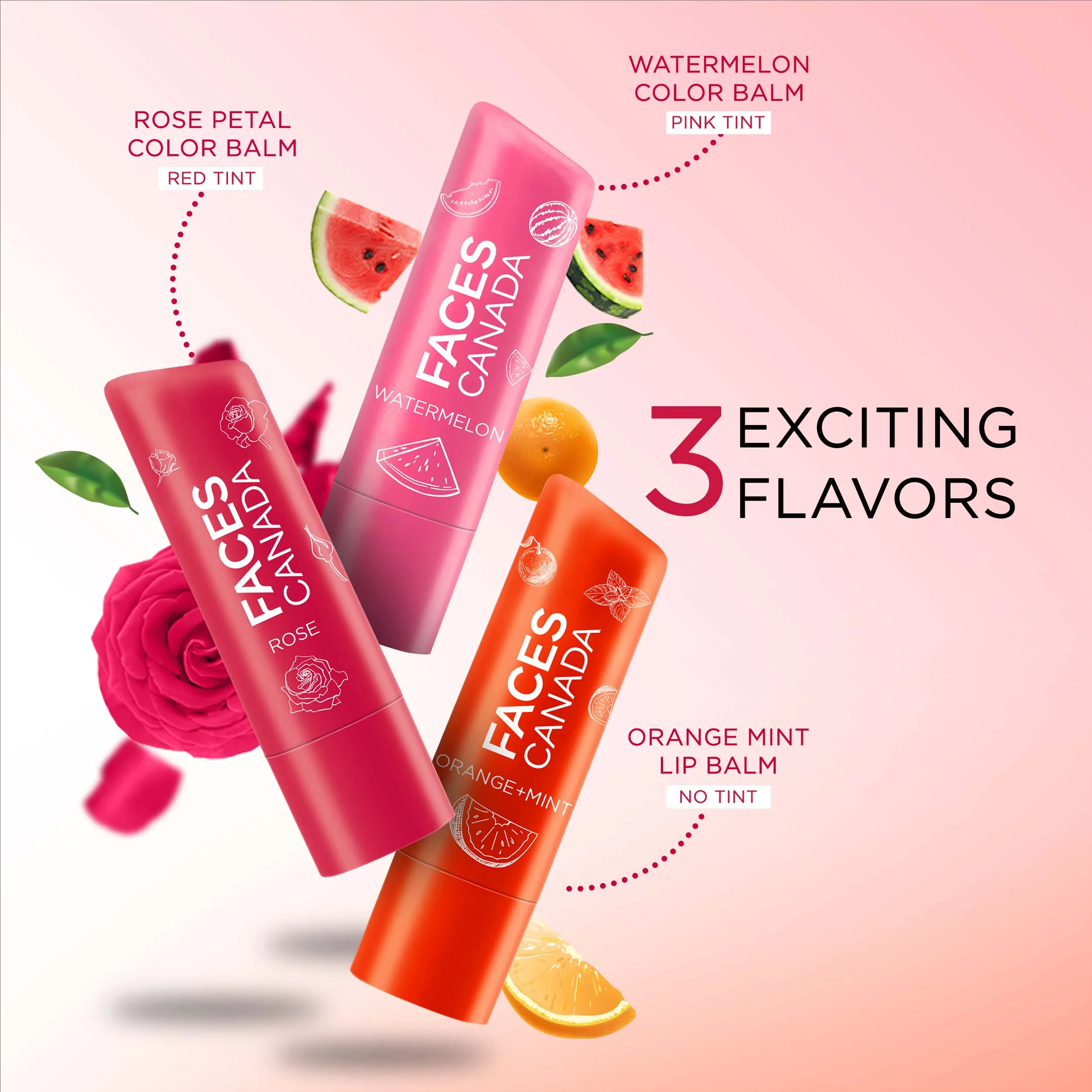 Faces Canada Color Balm | 12Hr Moisture For Dry, Chapped Lips | Vitamin C | Spf 15 | Watermelon Watermelon 02 (4.5 G)