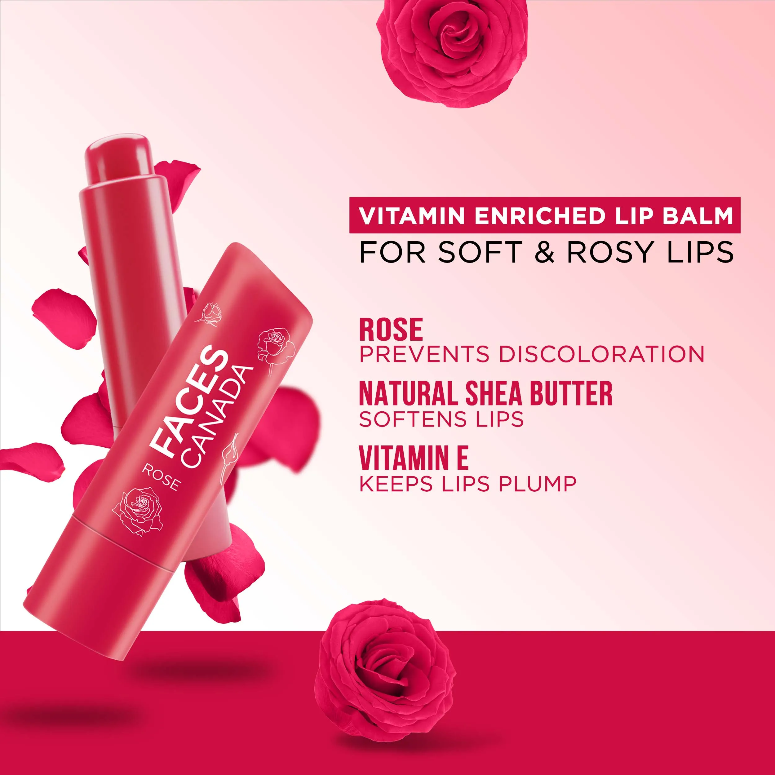 Faces Canada Color Balm | 12Hr Moisture For Dry, Chapped Lips | Vitamin E | Spf 15| Rose Petal Rose 03 (4.5 G)