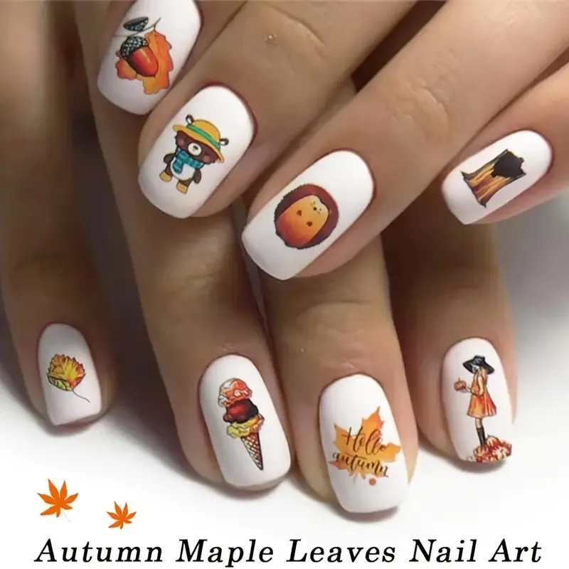 Fall Nail Art Stickers | Nail Supplies Maple Leaves Nail Art Water Decals Transfer Foil Maple Leaf Pumpkin Turkey Stickers