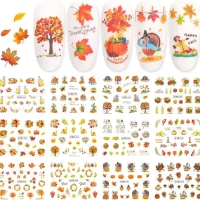 Fall Nail Art Stickers | Nail Supplies Maple Leaves Nail Art Water Decals Transfer Foil Maple Leaf Pumpkin Turkey Stickers