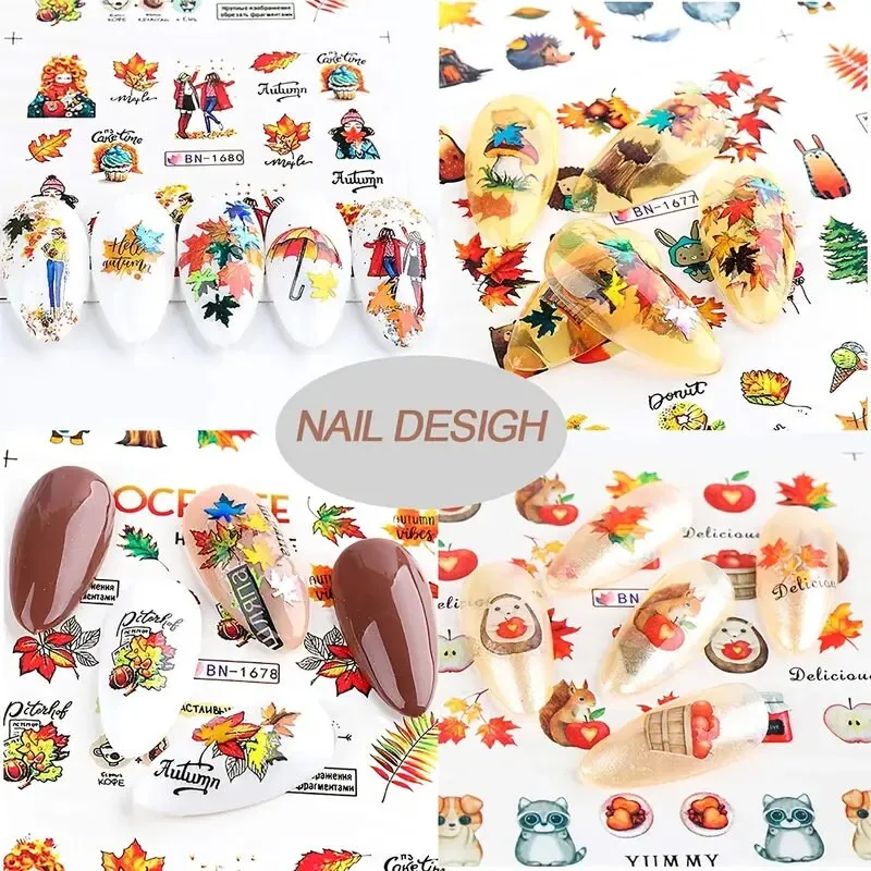 Fall Nail Art Stickers | Nail Supplies Maple Leaves Nail Art Water Decals Transfer Foil Maple Leaf Pumpkin Turkey Stickers