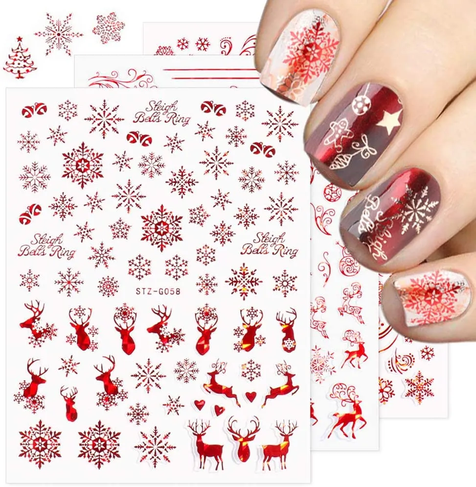 Flame Nail Stickers, 4 Sheets Flame Nail Decals 3D Holographic Fire Nail Art Stickers White Black Silver Gold Flame Reflections Nail Stickers Nail Vinyls Stencils for Nail Decoration