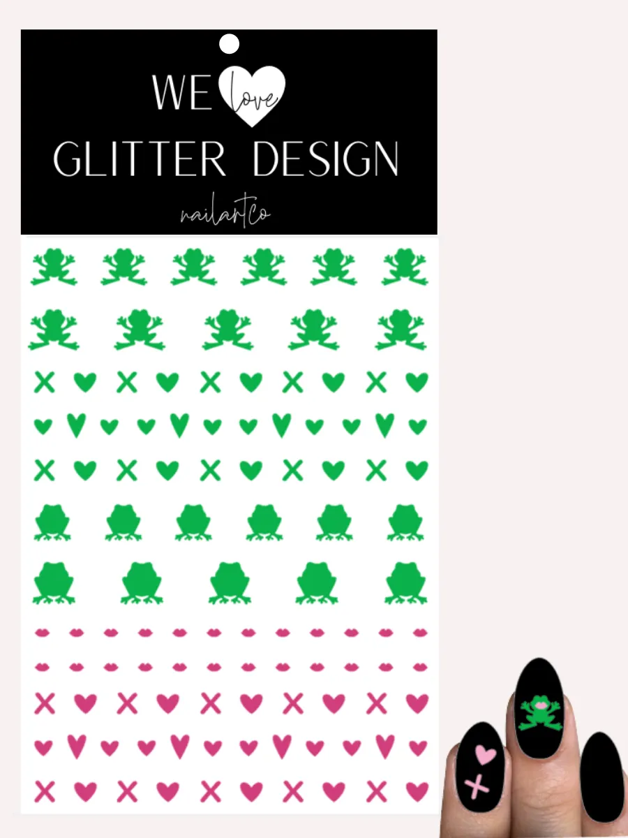 Frogs Kiss Nail Decal | Bright Green & Soft Pink